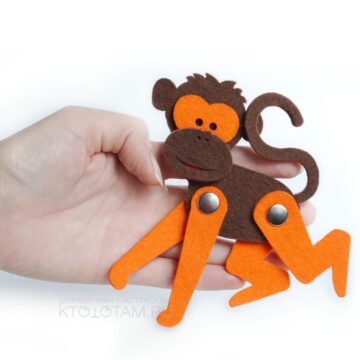 игрушка обезьянка из фетра, фетровая обезьяна символ года, елочная игрушка мартышка из войлока, фетровая мартышка на заказ