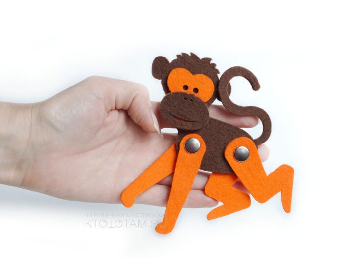 игрушка обезьянка из фетра, фетровая обезьяна символ года, елочная игрушка мартышка из войлока, фетровая мартышка на заказ