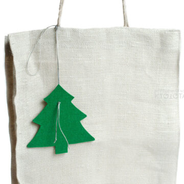 елка из фетра, бирка для сумки из войлока, силуэт елка на сумку