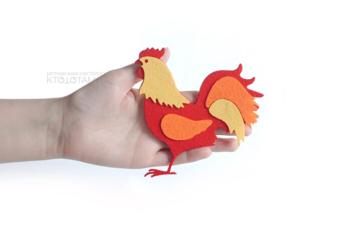 петух елочная игрушка из фетра с аппликацией,красный, производство на заказ с логотипом в корпоративных цветах заказчика, коллекция символов года 2017 Петуха