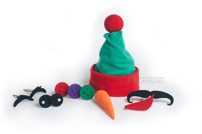 корпоративный новогодний подарок, набор для лепки снеговика, колпак, шляпа , декоративные пуговицы, нос, рот, брови, усы и глаза для декора снеговика