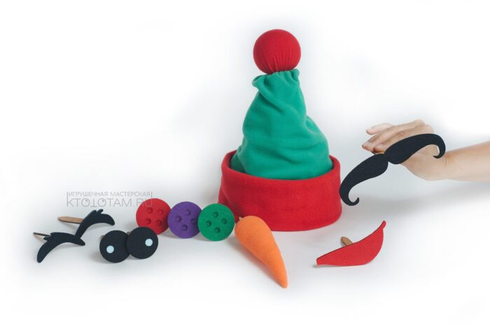корпоративный новогодний подарок, набор для лепки снеговика, колпак, шляпа , декоративные пуговицы, нос, рот, брови, усы и глаза для декора снеговика