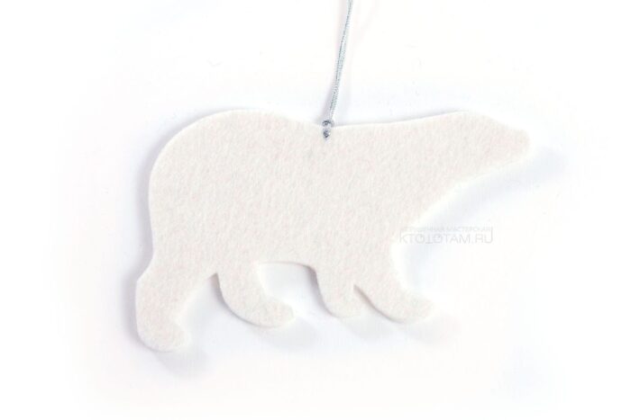 белый мишка из войлока, фетровый мишка, елочная игрушка медведь из листового войлока, фигурка медведь из фетра на заказ с логотипом