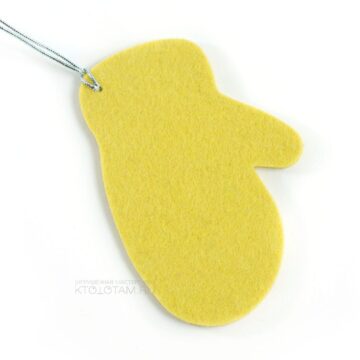 варежка желтая из войлока, фетровая варежка елочная игрушка , варежка из листового войлока, фигурка варежка из фетра на заказ с логотипом