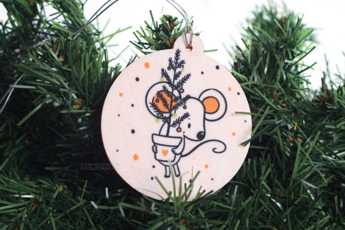мышка с новогодней ёлкой в горшке набор ёлочные шары из фетра с принтом мышки символы года