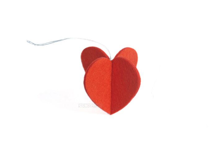 сердце, ёлочная игрушка из фетра в двух плоскостях на заказ оптом