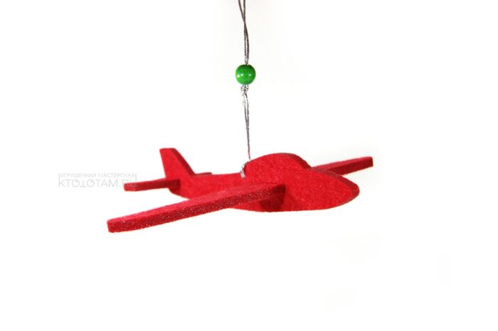 красный самолётик игрушка на ёлку фетровая в двух плоскостях на заказ оптом