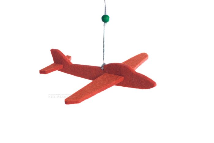 оранжевый самолётик игрушка на ёлку фетровая в двух плоскостях на заказ оптом