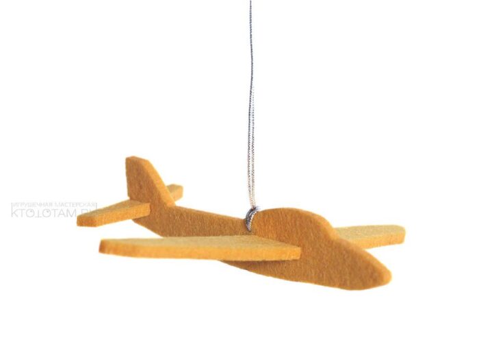 желтый самолётик игрушка на ёлку фетровая в двух плоскостях на заказ оптом