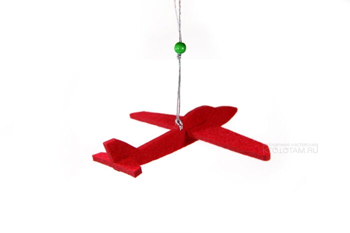 красный самолётик игрушка на ёлку фетровая в двух плоскостях на заказ оптом
