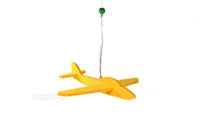 желтый самолёт игрушки на ёлку из фетра в двух плоскостях на заказ оптом
