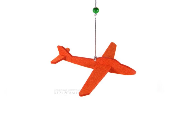 оранжевый самолёт игрушки на ёлку из фетра в двух плоскостях на заказ оптом