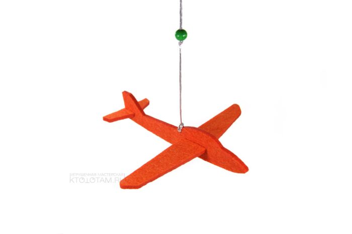 оранжевый самолёт игрушки на ёлку из фетра в двух плоскостях на заказ оптом