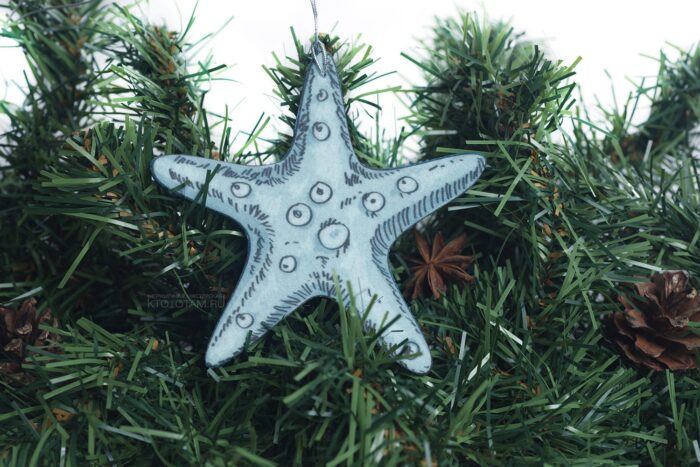 ёлочная игрушка морская звезда из фетра с запечаткой подарок на новый год оптом на заказ