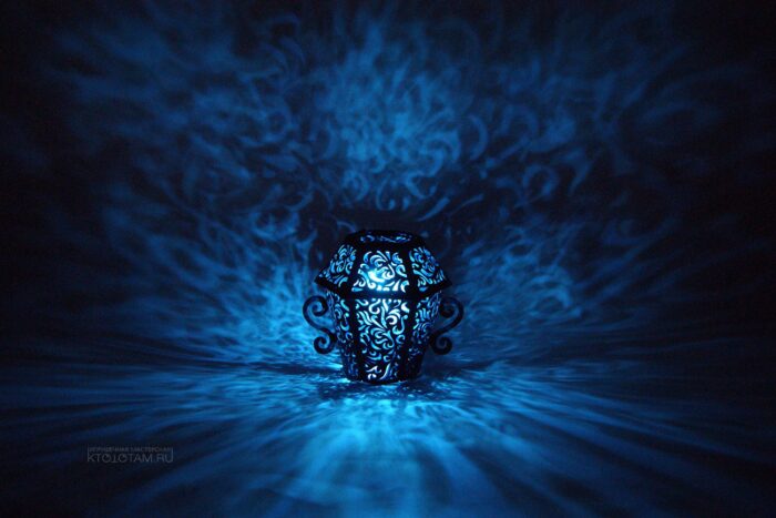 ночник из фетра ретро фонарь со светодиодами на заказ с голубым свечением