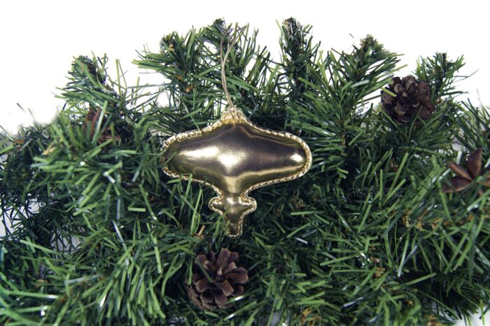 золотая ёлочная игрушка фигурный шар ручной работы из кожзама