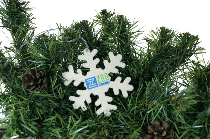 снежинка из натурального белого войлока с печатью логотипа корпоративный сувенир