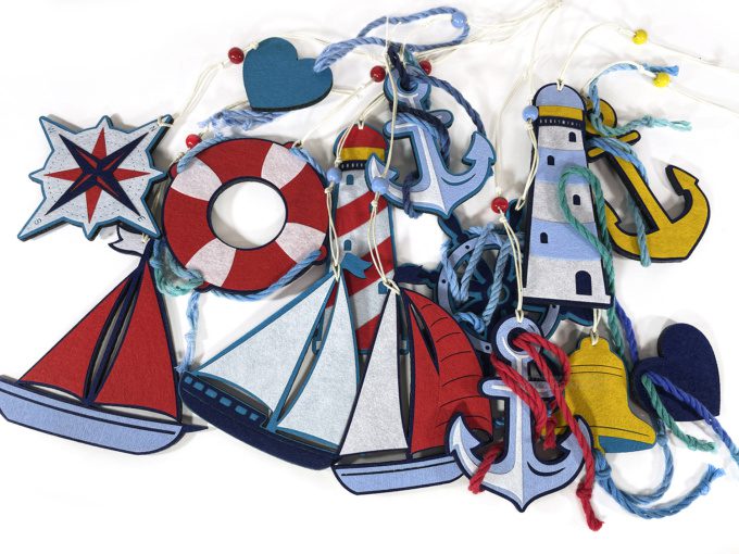 морские ёлочные игрушки из фетра набор новогодних украшений из фетра