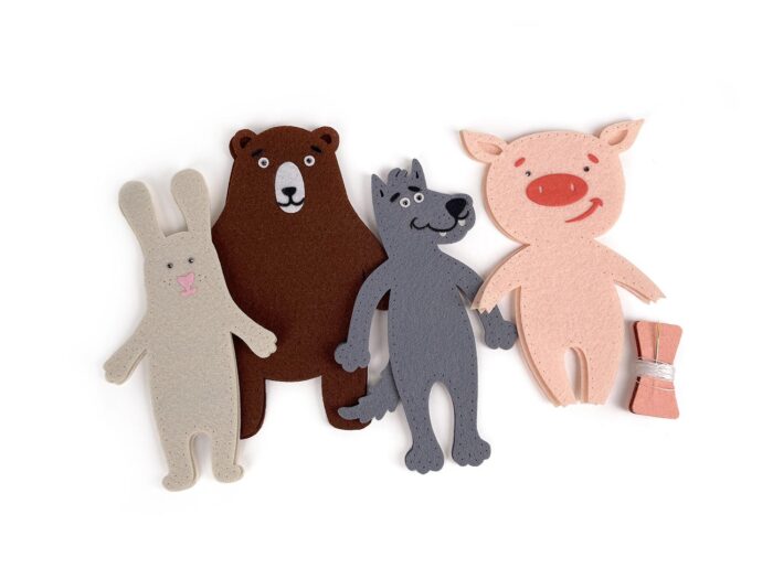 набор для рукоделия заяц, волк, поросёнок, медведь, пальчиковый театр, сшей сам пальчиковые игрушки