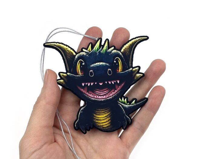 улыбающийся дракон, фигурка елочная игрушка из фетра, необычные корпоративные подарки на заказ с логотипом