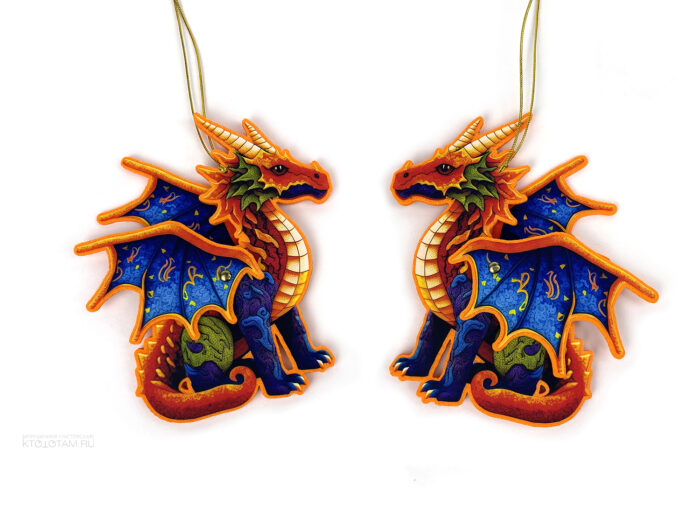 Дракон-символ года, двухсторонняя ёлочная игрушка из фетра, производство сувениры символ года оптом из фетра
