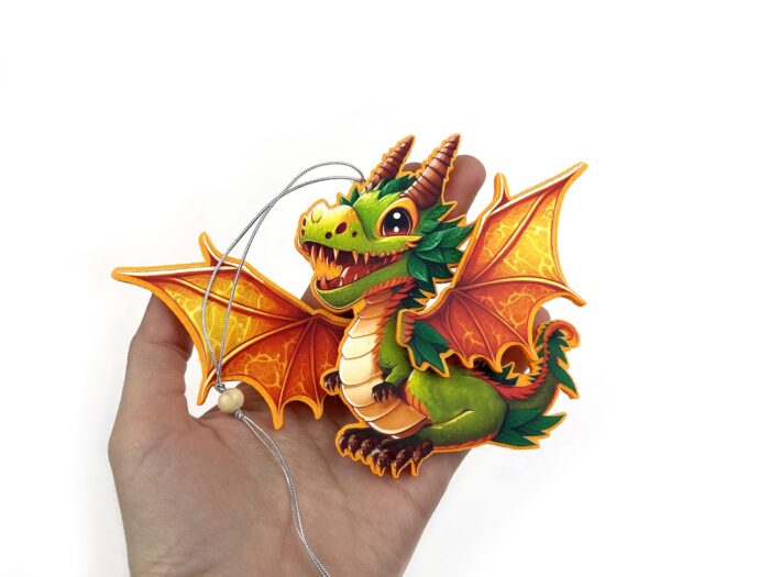 оранжевый крылатый дракон, елочная игрушка из фетра, необычные корпоративные подарки на заказ с логотипом