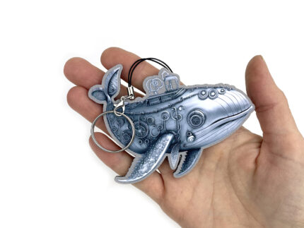 Брелок из фетра "Стимпанк кит", эко подарки ручной работы по индивидуальному дизайну