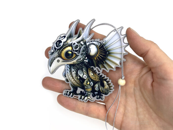 Крылатый дракон елочная игрушка из фетра в стиле "Стимпанк", эко подарки ручной работы по индивидуальному дизайну на заказ