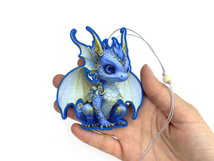 Синий крылатый дракон с рожками, ёлочный шар из фетра, сувенир с символом года на заказ по эксклюзивному дизайну