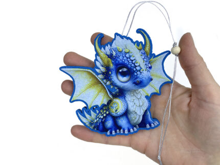 Синий крылатый дракон с рожками, ёлочный шар из фетра, сувенир с символом года на заказ по эксклюзивному дизайну