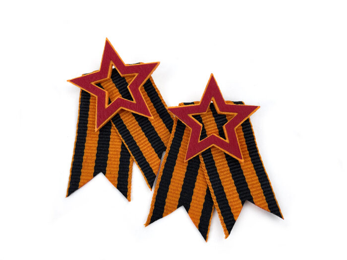 значки из фетра Звезда с георгиевской лентой, символ года оптом на заказ, войлочные сувениры коллегам
